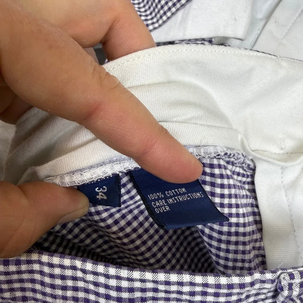 Polo Golf Ralph Lauren Shorts Mens 34 Purple Gingham Cotton Preppy Hamptons